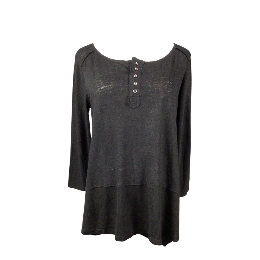 Nwt Umgee Black Long-Sleeve Henley Tunic Top Small